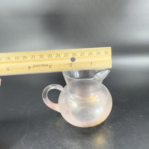 Mid Century Light Pink Glass Pitcher Carafe Miniature With Gold Flecks All Over - Picture 4 of 16